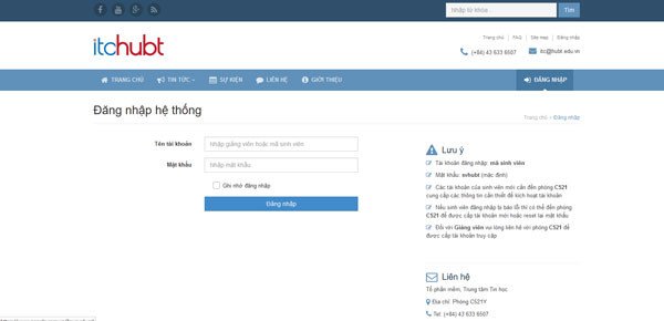 Giao diện đăng nhập để xem điểm học tập HUbT trên hệ thống ITC.