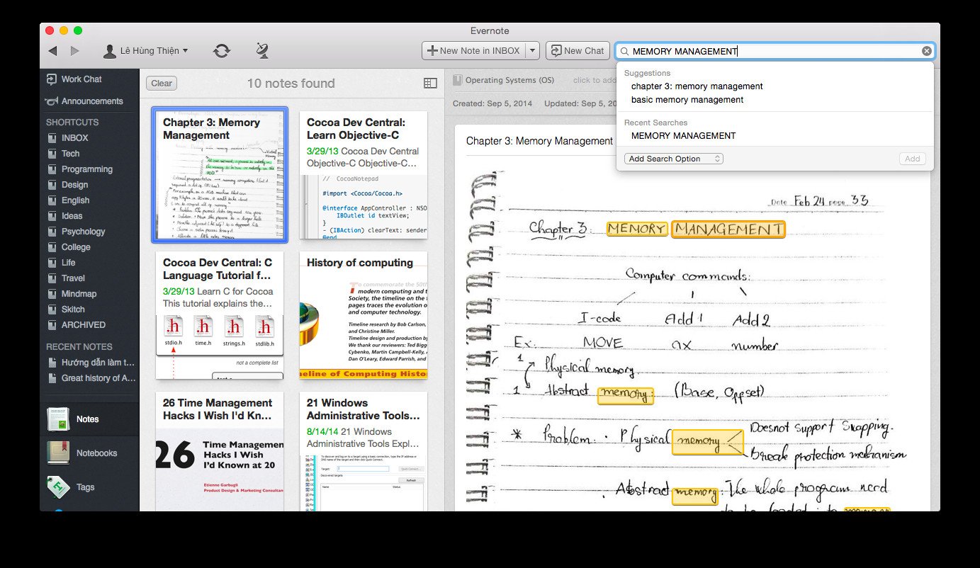 Giao diện ứng dụng Evernote