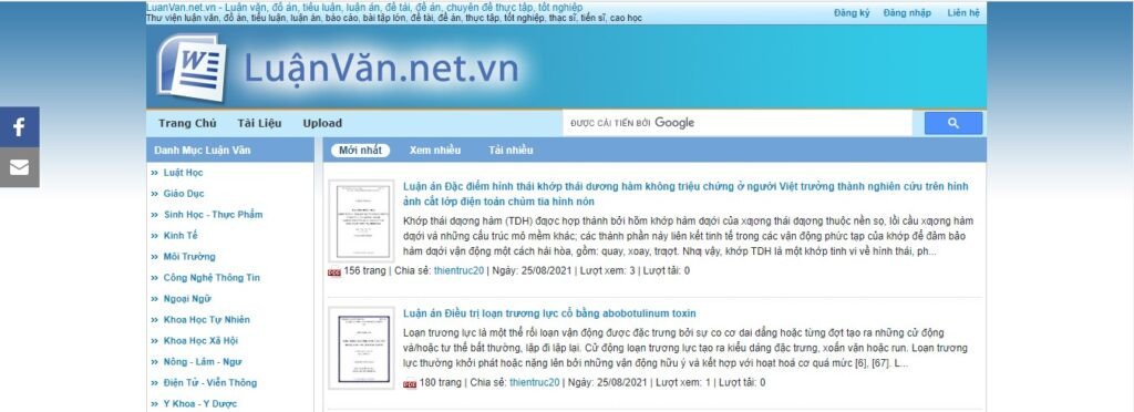 Giao diện website Luanvan.net.vn, chuyên cung cấp tài liệu luận văn
