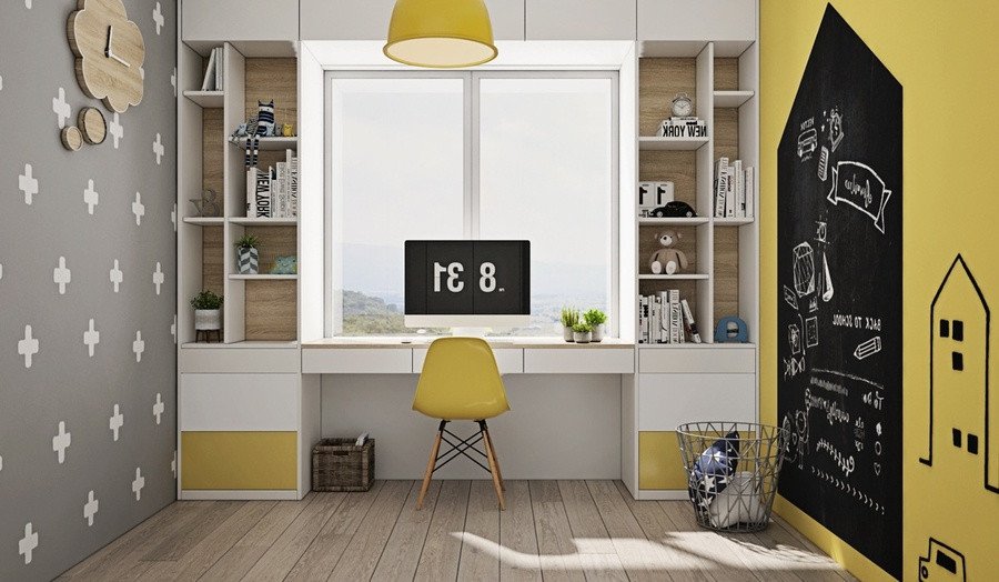 Góc học tập tối giản bên cửa sổ