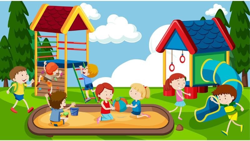 Học sinh chơi đùa tại khu vui chơi, hình ảnh học tập cute náo nhiệt