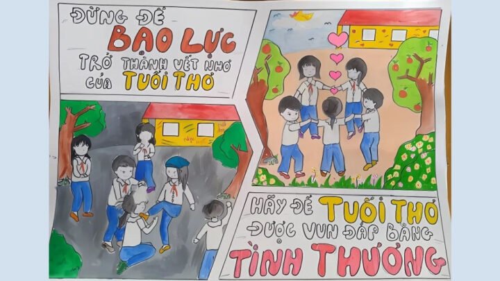 Học sinh đang tập trung vẽ, thể hiện cảm xúc về áp lực học tập