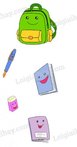 Học sinh với cặp sách và đồ dùng học tập