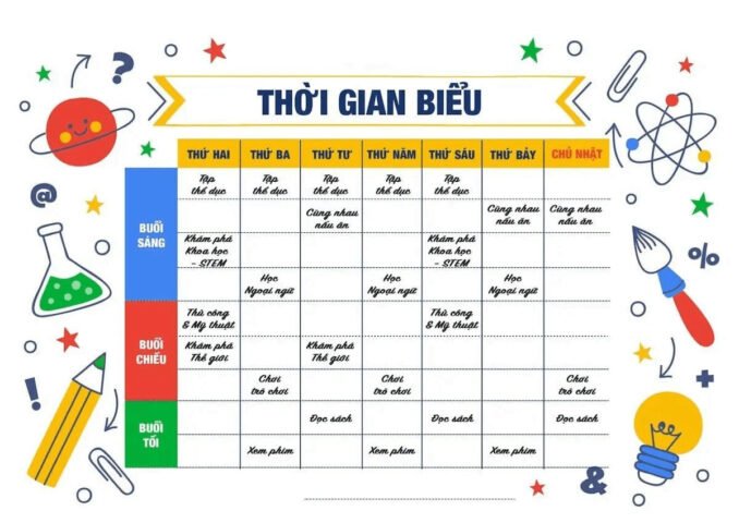 Học sinh vui vẻ học tập cùng thời gian biểu học tập hiệu quả