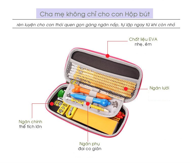 Hộp bút Delune đa năng với các ngăn chứa đồ dùng học tập dễ thương được sắp xếp gọn gàng