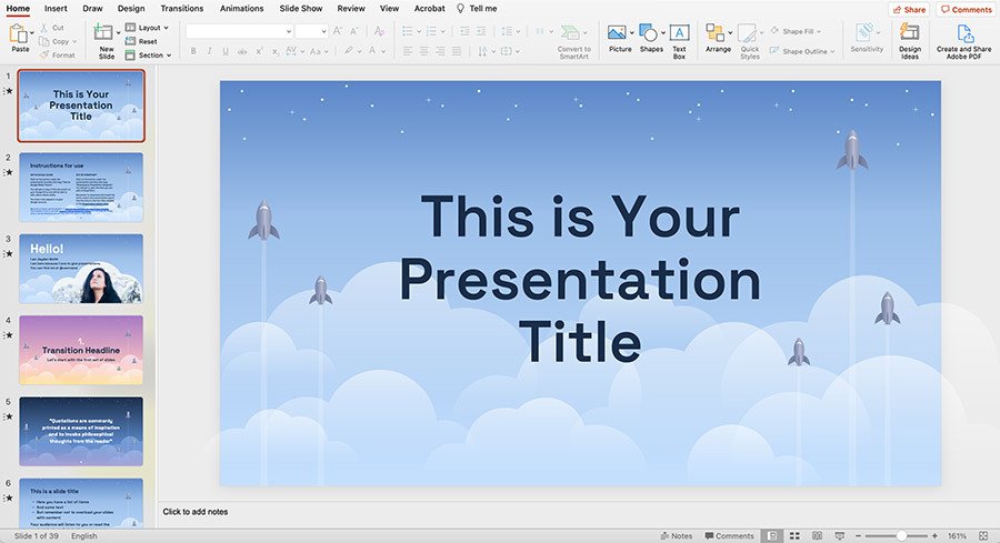 Mẫu PowerPoint chủ đề học tập với hình ảnh tên lửa chủ đạo