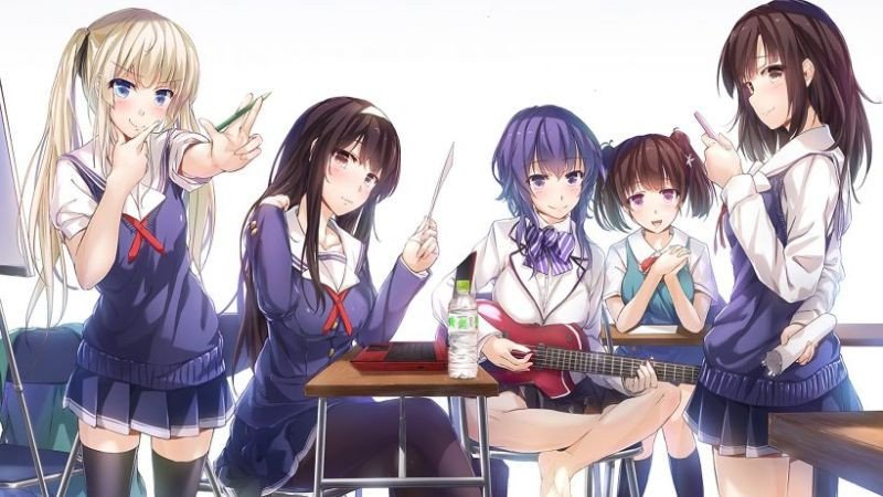 Nhóm học sinh Anime ngồi học trong lớp, hình ảnh học tập cute tại trường