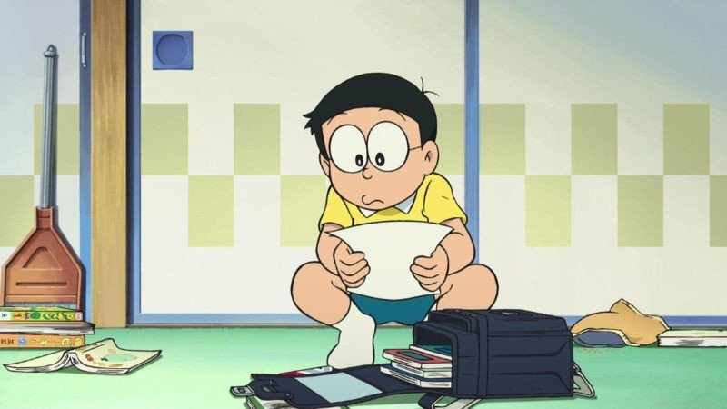 Nobita học bài trong Doremon, hình ảnh học tập cute và quen thuộc