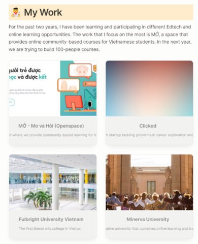 Sinh viên Phương Đỗ với hồ sơ học tập Notion