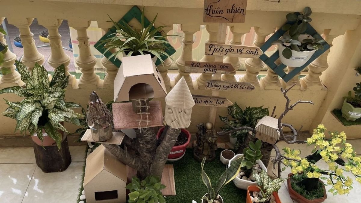 Trang trí góc học tập mầm non đẹp với chủ đề thiên nhiên