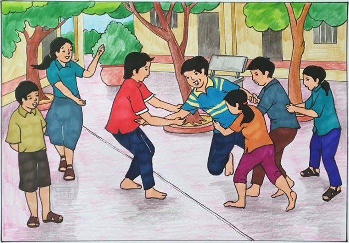 Tranh vẽ đề tài học tập về tình bạn và tinh thần đồng đội