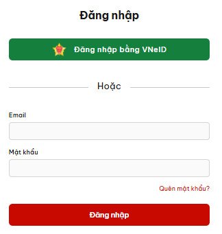 Tùy chọn đăng nhập bằng VNeID trên giao diện nền tảng học tập trực tuyến