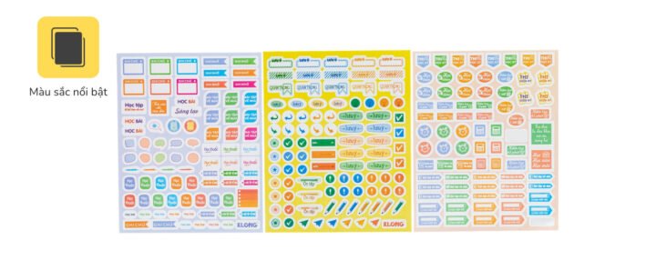 Vẽ sticker học tập với đa dạng màu sắc tươi sáng trên trang vở
