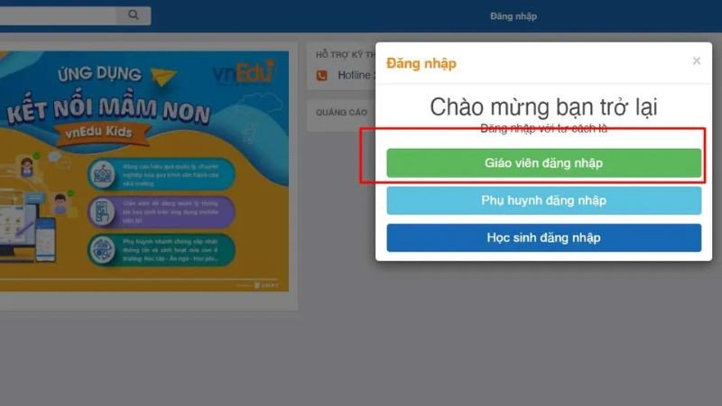 VnEdu đăng nhập cho giáo viên