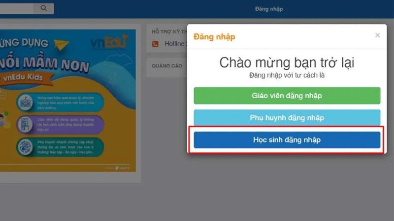 VnEdu học sinh đăng nhập