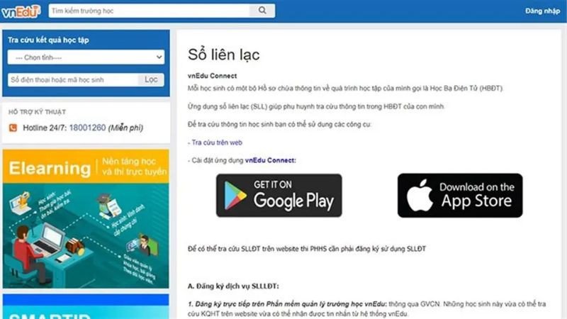 VnEdu phụ huynh đăng nhập