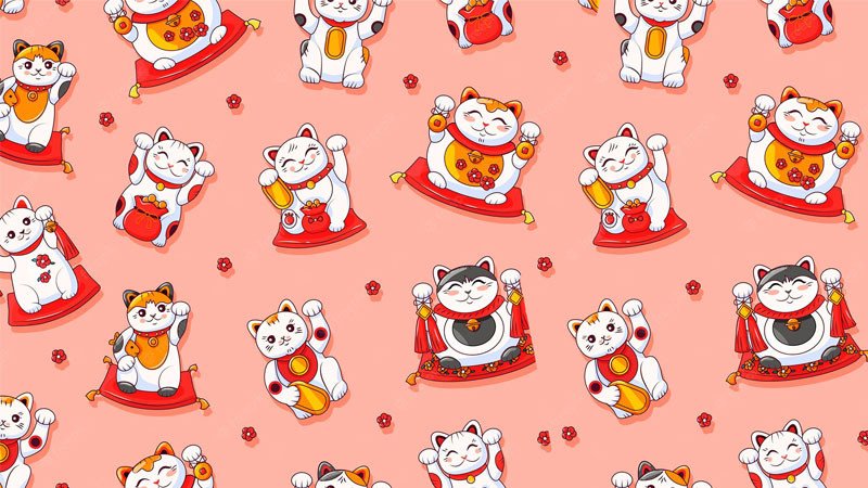 Ảnh nền máy tính: Mèo thần tài phong cách chibi, tạo cảm giác thư giãn và động lực học tập