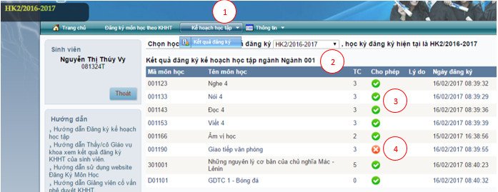 Kiểm tra kết quả đăng ký kế hoạch học tập