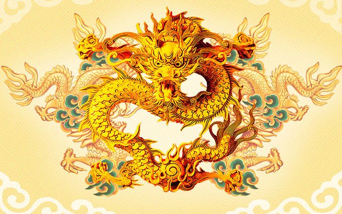 Rồng vàng xanh đẹp 3D
