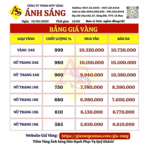 Trang sức vàng tinh xảo tại tiệm vàng ánh sáng